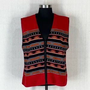 Wrangler~VTG 90s~Womens Southwest/Western Print Full Zip V-Neck Sweater Vest~Lg